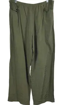 Habitat Wide Leg Baggy Green Pant Cupra Shimmer Sz M Lagenlook‎ Artsy Pull on