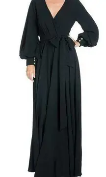 Meghan LA Lilypad Black Long Sleeve Faux Wrap Tie Waist Maxi Dress Size XXL NWT