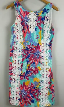Lilly Pulitzer Shift Dress Women's 2 Multicolor Ember Trippin Sippin Lace Preppy
