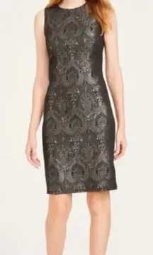 J. McLaughlin Belinda Black Metallic Sheath Dress Zahara Jacquard Size 4