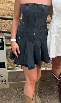 Denim Pleated Mini Dress