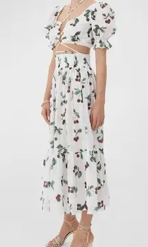 EPHEMERA Cerise Olympia Puff-Sleeve Crop Top Maxi Skirt Set Cherry Flow Vacation