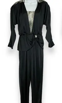 Vintage 80s Jumpsuit Black Metallic Dramatic Disco New‎ Years Eve Tank Party