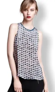 Marc by Marc Jacobs XS Puzzle Print Devore Velvet Sleeveless Blouse Tank Top Blu