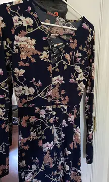 navy blue floral long sleeve dress