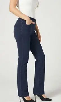 Betabrand Straight-Leg 4-Pocket Yoga Stretch Denim Jeans Indigo Size L Petite