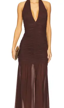 Bardot x REVOLVE Sephera Halter Mesh Midi Dress in Chocolate