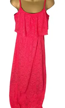 Bailey Blue Crochet Overlay Maxi Dress Ruffle Trim Hot Pink M