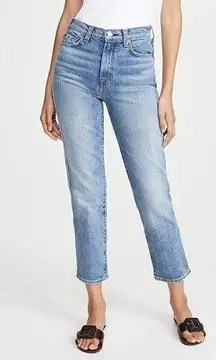 7 For All Mankind High Waist Cropped Straight Jeans 28