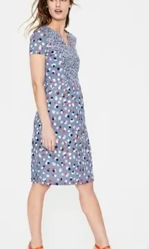 Boden Emory Knit Jersey Short Sleeve‎ Dress in Fallen Blossom Blue Print Size 8L
