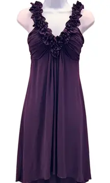 Y2K Baby Doll Dress Size 6 Purple Berry Ruffle Fairy Whimsigoth Stretchy‎ Knit