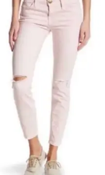 Current/Elliott The Stiletto Skinny Crop Jeans Dusty Pink Destroy Size 25