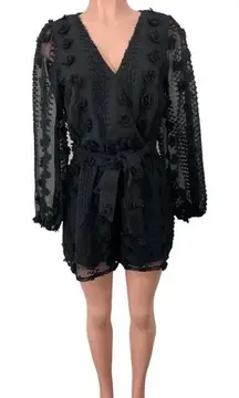 A. Calin flying‎ tomato Black PomPom Belted Romper SIZE MEDIUM