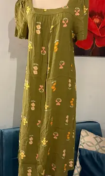 LOFT Green Floral Maxi Dress Size M Medium Feminine Casual