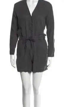 James Perse Linen Blend Utility Romper Jumpsuit Black Size 2 Tie Waist