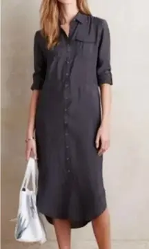 MAEVE | Anthropologie Jemima Gray Roll Sleeve Button Down Midi Shirtdress Size 4