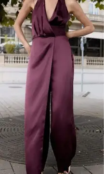 NWT Ruched Satin Effect Halter Jumpsuit Size M