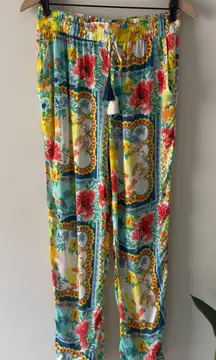 Cia. Maritima Floral Print Women's Pants Boho Bohemian Hippie Tassel Drawstring