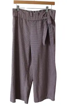 Zara trf Red Herringbone Paper Bag Waist Pull On‎ Wide Leg Pants Womens M