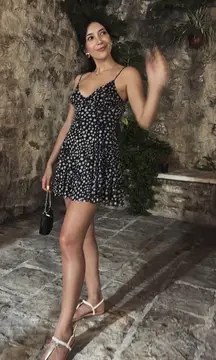 Zara black and white polka dot mesh dress 