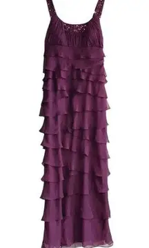 Ignite evening gown Floor length Maxi Tiered Beaded straps Purple Women’s Size 6