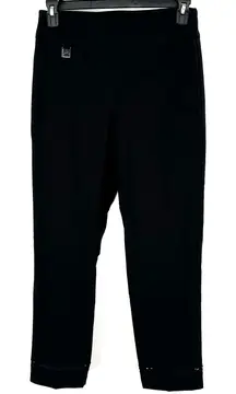 Joseph‎ Ribkoff Size 10 Pull On Pants Black Embroidered Cuffs Casual Comfortable