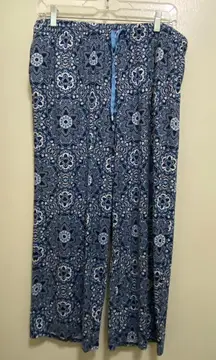 Cuddl Duds Womens Lounge Pajama Pants L Large Boho Bohemian Navy Light Blue