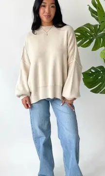 grey bandit martha crewneck sweater size small oversized in cream ribbed