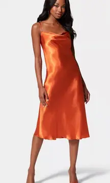 SATIN COWL NECK SLIP MIDI DRESS