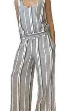 Cloth and Stone linen blend triped peek a boo belted‎ sleeveless jumpsuit medium