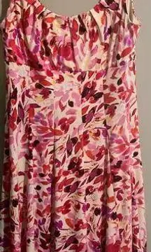 London Times Pink White Abstract Floral Print Empire Waist Dress Size 8