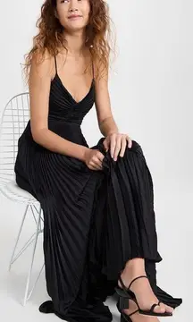 A.L.C. Aries Satin Pleated Maxi Dress Gown Long Cutout Sleeveless Black Size 6