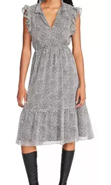 Steve Madden Kora Cheetah Print Tiered‎ Chiffon Midi Dress Size S