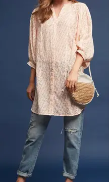 Anthropologie Maeve Lena Tunic Top‎ Yarn Dyed Lightweight Coral Orange Medium