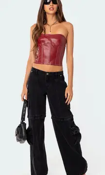 Edikted Moss Faux Leather Lace Up Corset in burgundy 