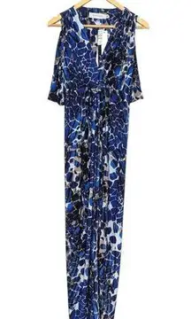 T-Bags Los Angeles Knot Front Maxi Dress Blue White Abstract Gathered Ruched
