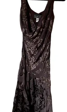 Vintage 1990s Silk Brown Floral Beaded Slouchy Maxi Dress 6 Fairy Whimsygoth Y2K