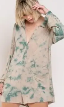 POL Tie Dyed Tan Green Romper Loungewear Sz Large
