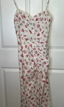 Zara NWT Floral Ruched Midi Dress Small Sweetheart Neck Button Smocked Back