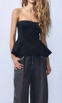Zara NWT wool blend structured peplum thick strapless bandeau strapless tube top