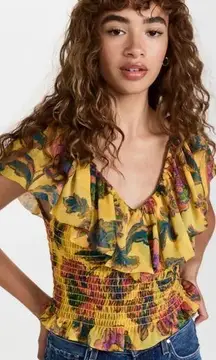 Misa Los Angeles Cara Top Yellow Floral Smocked Top