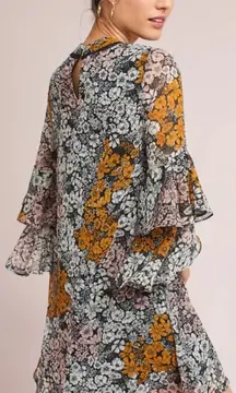 Anthropologie Ranna Gill Fluttered Long Sleeve Tunic‎ Floral Dress Size Large