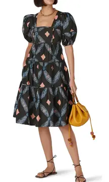 Ulla Johnson boho geo Print blue Nora puff sleeve cotton midi mini Dress 2