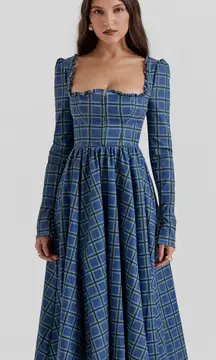DELIA Blue TARTAN Midi Dress size M
