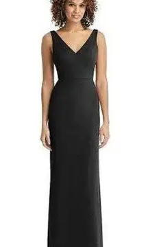 NWT Social Bridesmaids Tie Back Chiffon Trumpet Gown 12 Black Maxi Wedding