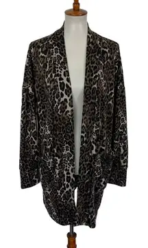 Sanctuary Leopard Print Open Front Cardigan Pockets Long Sleeve Medium