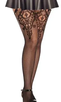 Womens Fishnet Stockings Black 2 Pair New Thigh‎ High With Suspenders