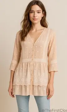 Sundance‎ 100% Silk Embroidered Lace Tunic Top – Size L