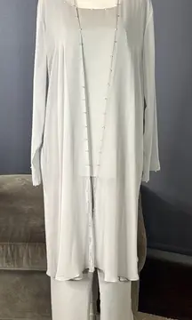 Women’s Gray 3 Piece Chiffon Formal Mother of the Bride Suit Set Size 14 NEW