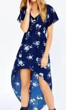 Floral Navy Dress Ecote size s high low, excellent used condition